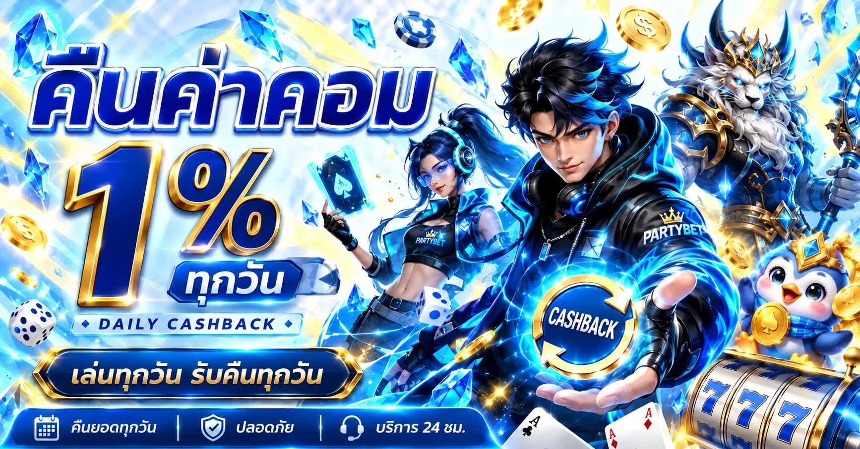 PARTYBET สล็อตและสิทธิคืนค่าคอมรายวัน